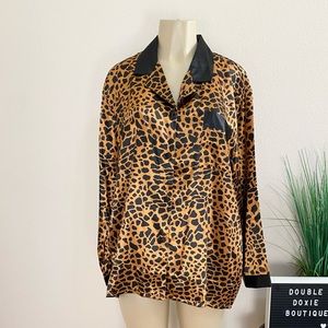 DONNA SALYER'S FABULOUS FURS | Vintage Animal Print Satin Nightshirt Sz…